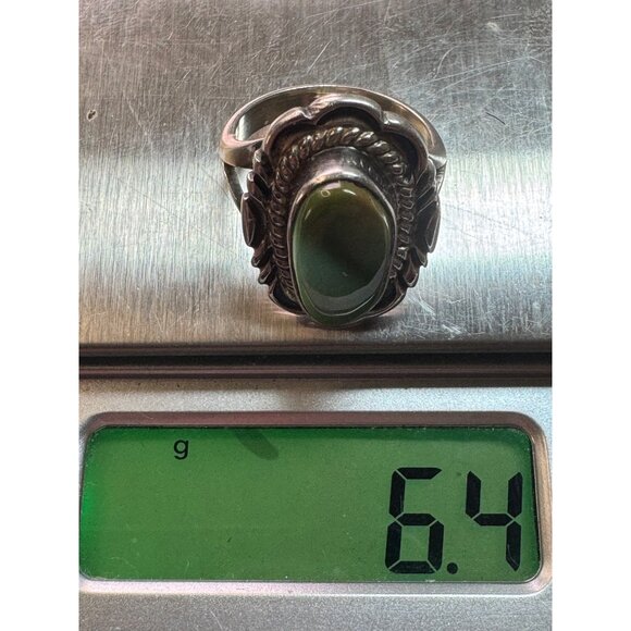 Estate Sterling Silver 925 Green Stone Ring Sz 7 Signed V Chee Navajo Vintage - Picture 8 of 8